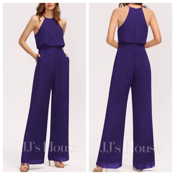 JJ's House Wide Leg Halter Neck Jumpsuit  One-Piece Special Occasion  Purple‎ 2 - Picture 1 of 15